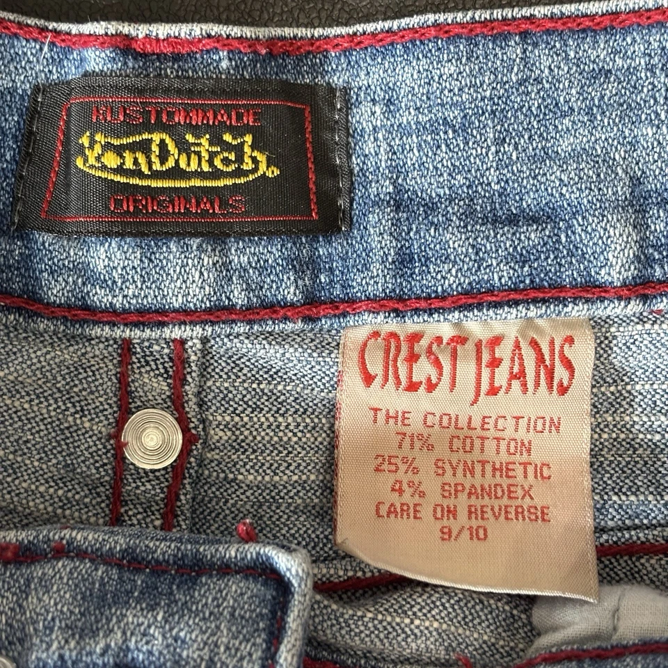 Minifalda vaquera vintage Von Dutch talla 9/10 cinta roja deletreada Y2K años 2000 Foto 4 de 4