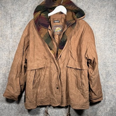 Vintage Adventure Bound By Wilson Mens Leather Jacket Size M W/ Hood Aztec Hood 