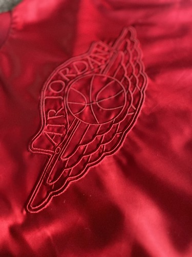 Air Jordan, Vintage 1985 Nike Air Jordan 1 OG Wings Satin Red Bomber Jacket Mens Medium