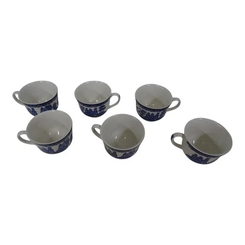 Vintage Johnson Brothers Blue Willow 6 X 3 1/4" Teacups Made in England Ceramic
