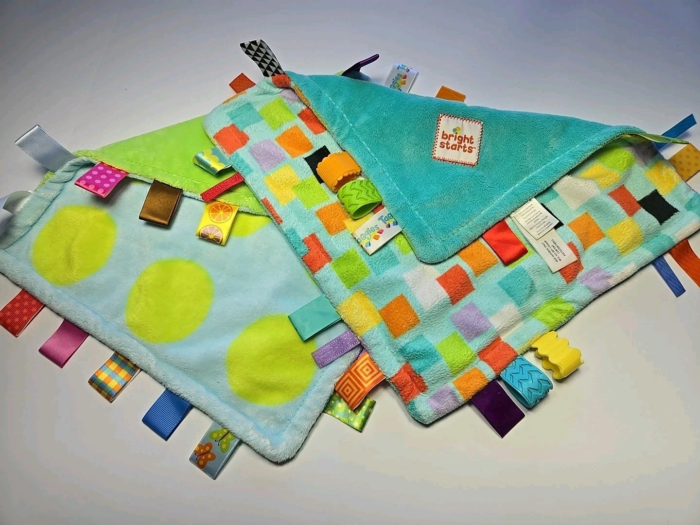 Taggies Bright Start Set of 2 Colorful Geometric Pattern Security Blanket Lovey