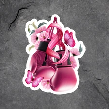 Breast Cancer Boxing Gloves Ribbon Sticker Vinyl Decal Awareness Fight Cure