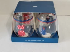 Pier 1 Acrylic Stemless Goblet Set - Retro Swimsuit - Red White & Blue USA - NOS