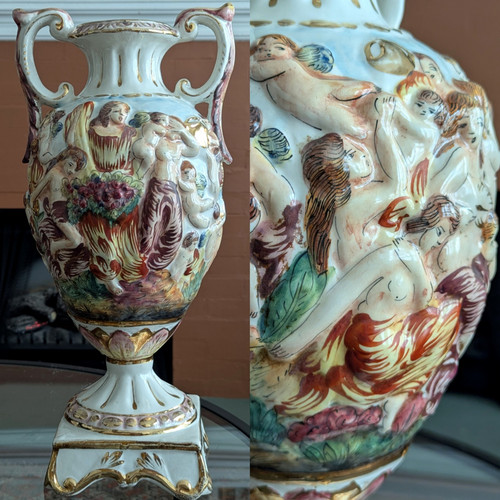 Capodimonte Bacchanal Figural Porcelain HandPainted Vase Vtg Neo Classical Art - Picture 1 of 23