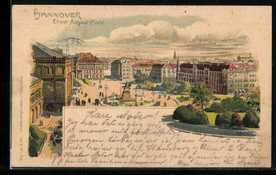 Lithographie Hannover, Ernst-August-Platz 1898 
