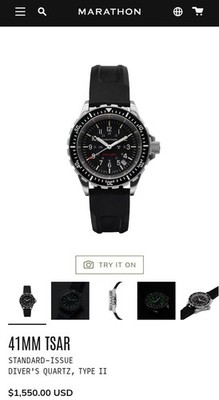 Marathon 41MM TSAR Diver Quartz 300m Luminous Date Black Rubber