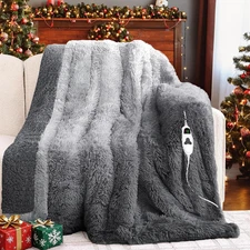 Heated Electric Blanket Throw–Faux Fur with Soft Thick Sherpa,Warm Winter Birthd