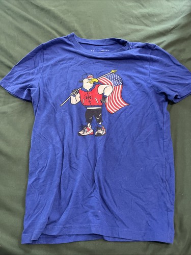 Boys Youth Medium Blue Under Armour Eagle With flag Patriotic Shirt