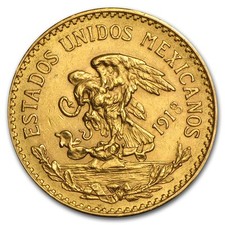 1918 Mexico Gold 20 Pesos AU