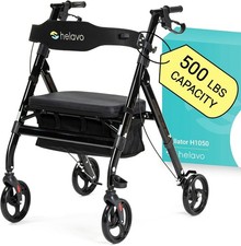 Bariatric Walker with Large Height-Adjustable Seat 500lb All Terrain 8-in Wheels