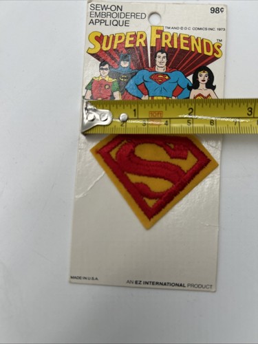 Applique vintage Super Friends "S" ricamata cucita DC Comics 1973 - Foto 3 di 6