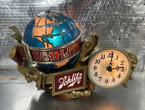 Vintage 1976 Schlitz Beer Clock Globe Grand Baroque Cash Register Sign Working
