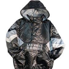 Raiders Black Satin Jacket with Gray and Black Stripes by GIII Medium and Large