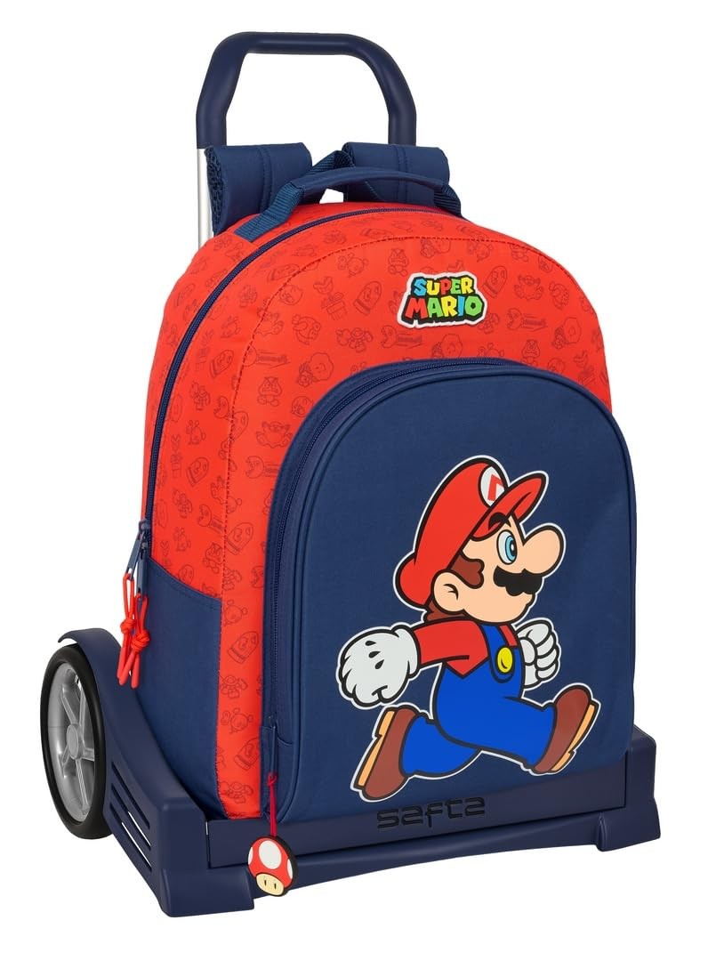 Safta SUPER MARIO TRICK - Mochila Escolar, Espalda Ergonómica, con Carro Evoluti