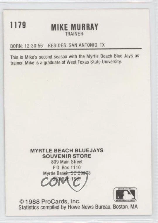 1988 ProCards Minor League Mike Murray #1179 - Image 2 of 2