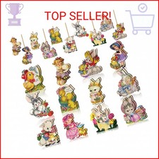 24 Pcs Easter Wooden Hanging Ornaments Vintage Egg Cutouts Decoration Classic Bu