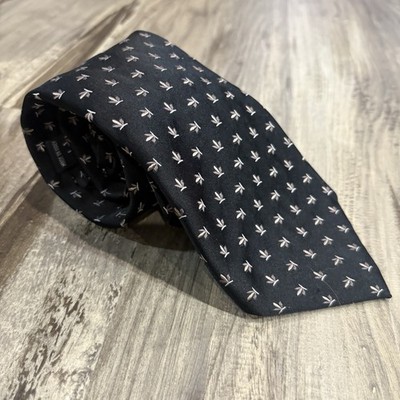 D'Este Black Fleur de Lis 100% Silk Necktie Italy