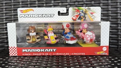 Hot Wheels Mario Kart 4 Pack Tanooki, Cat Peach, Toad & Toadette Birthday Girl