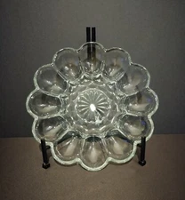 Anchor Hocking Clear Glass Deviled Egg Platter Dish Plate 10" Holds 12 Eggs