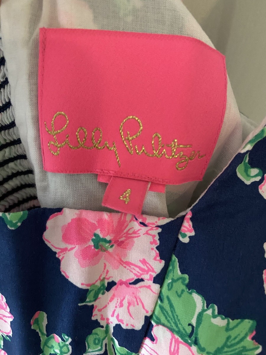 Lilly Pulitzer Sz 4 McKinnon Dress $248 Navy Pink Floral Midi Dress | eBay