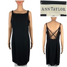 Ann Taylor Womens 12 Dress Sleeveless Knee Length Black Open Back Polyester EUC