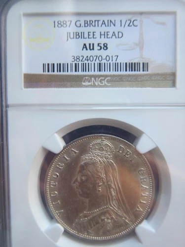1887 UK Great Britain 1/2 Crown Victoria NGC AU58