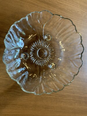 Vintage INDIANA GLASS Clear SUNFLOWER 3-Footed SERVING BOWL 11.25 D x 3.5''H  NEW