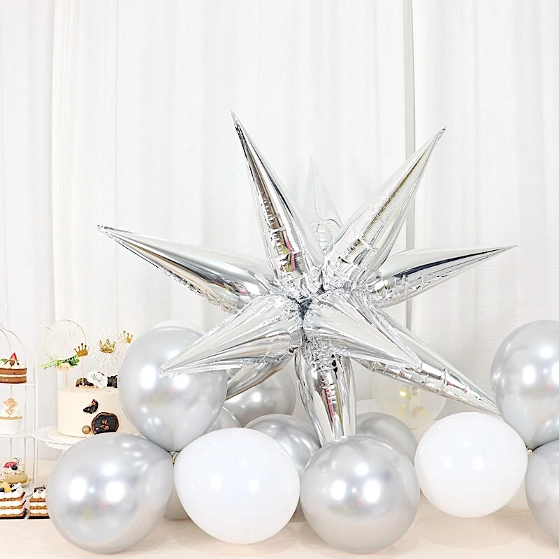 36 SILVER Metallic Cones Mylar Foil DIY Starburst BALLOONS Kit Party Decorations - Image 4 of 4