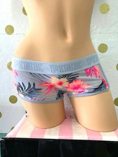 Victoria's Secret Pink Logo Boy short Panty Ribbed Tropical Floral Small NWT