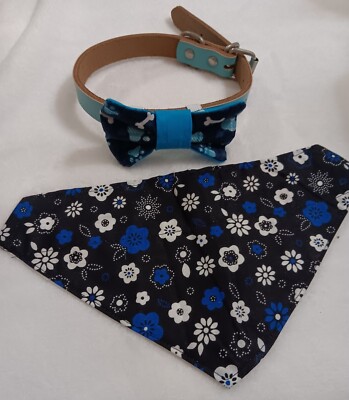 3 pc Dog Collar Bandana and Bow Tie fit small pets neck size 12-14 inch