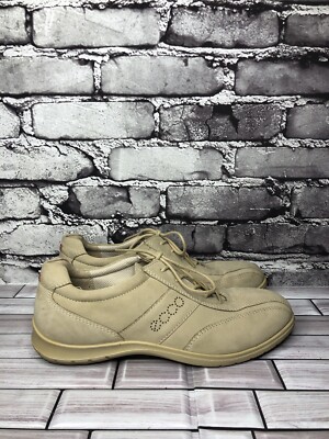 Ecco Light Shock Point Beige Leather Lace Up Shoes Sneakers Women Sz  US