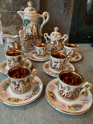 SUPER RARE Vintage capodimonte 17Pc Demitase Coffee Set Made Italy