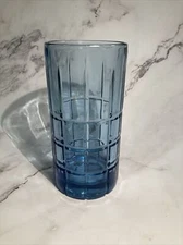 Vintage Anchor Hocking Blue Tartan Plaid Ice Tea Glass
