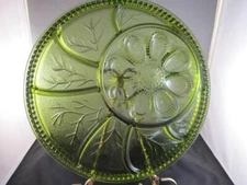 Vintage Green Indiana Glass Deviled Egg Relish Serving Dish Tray