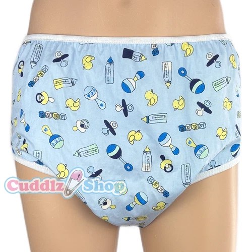 Cuddlz blau Baby Rasseln Muster Pull Up Kunststoff & Baumwolle wasserdicht Hose Slip - Bild 1 von 2