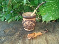 Mate Argentino Hand Carved wooden  Wood Cup , Straw, BONUS Spoon Yerba Mate Mari