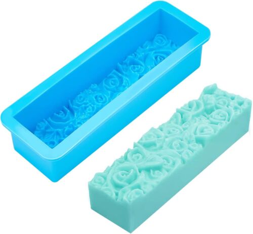 PH PandaHall Rose Loaf Mold, 22oz Flower Silicone Soap Molds 3D Embossed Blue