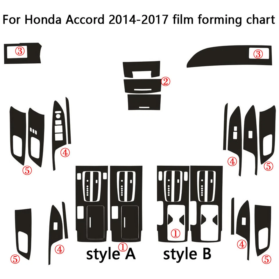 For Honda Accord 2014-2017 5D Carbon Fiber Pattern Interior DIY Trim Decals - Image 3 of 4