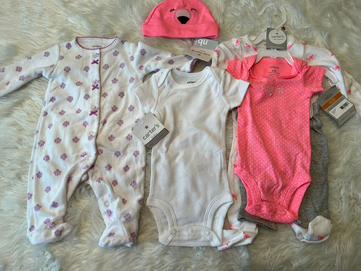 carters baby girl Newborn 6 Piece Lot Bodysuits Pants Cap New