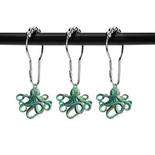 12 Octopus Shower Curtain Hooks Stainless Steel Rustproof Decorative Set