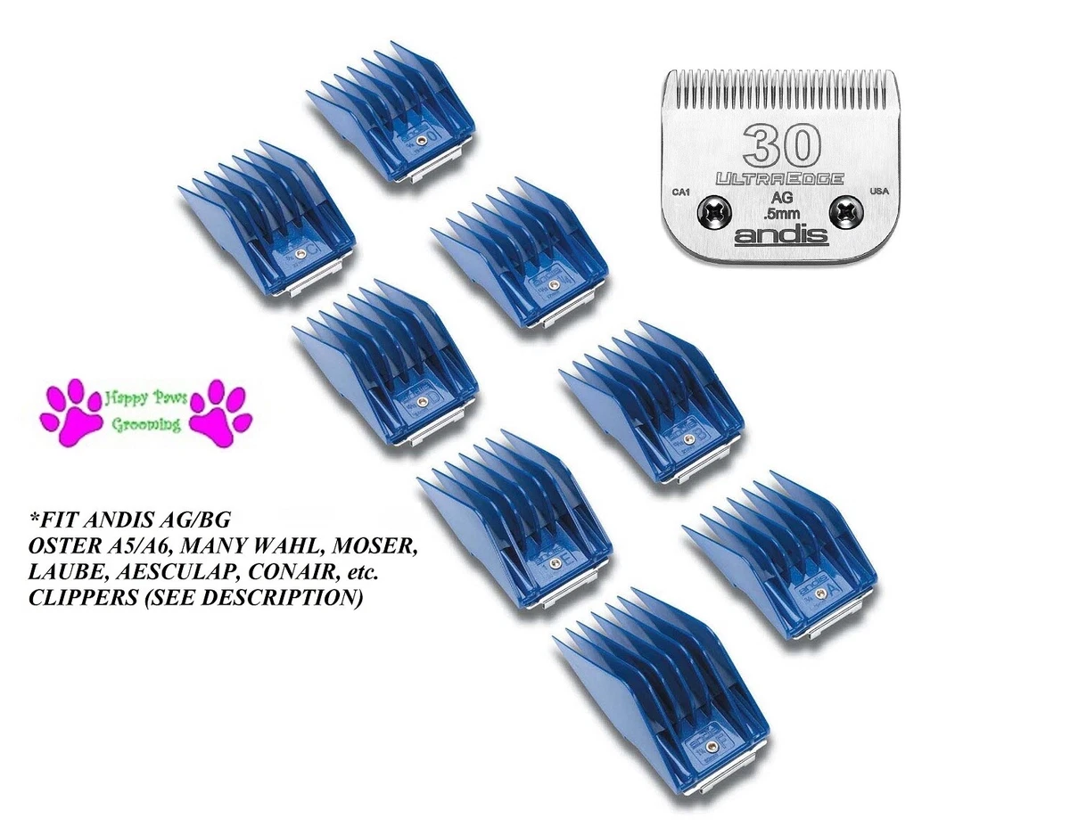 Andis Attachment Guide Comb 8pc Large Size Set UltraEdge 30 Clipper Blade AG A5