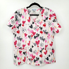 SB SCRUB Women's Medium Top Soft Cotton Blend Heart Mock Wrap Nurse
