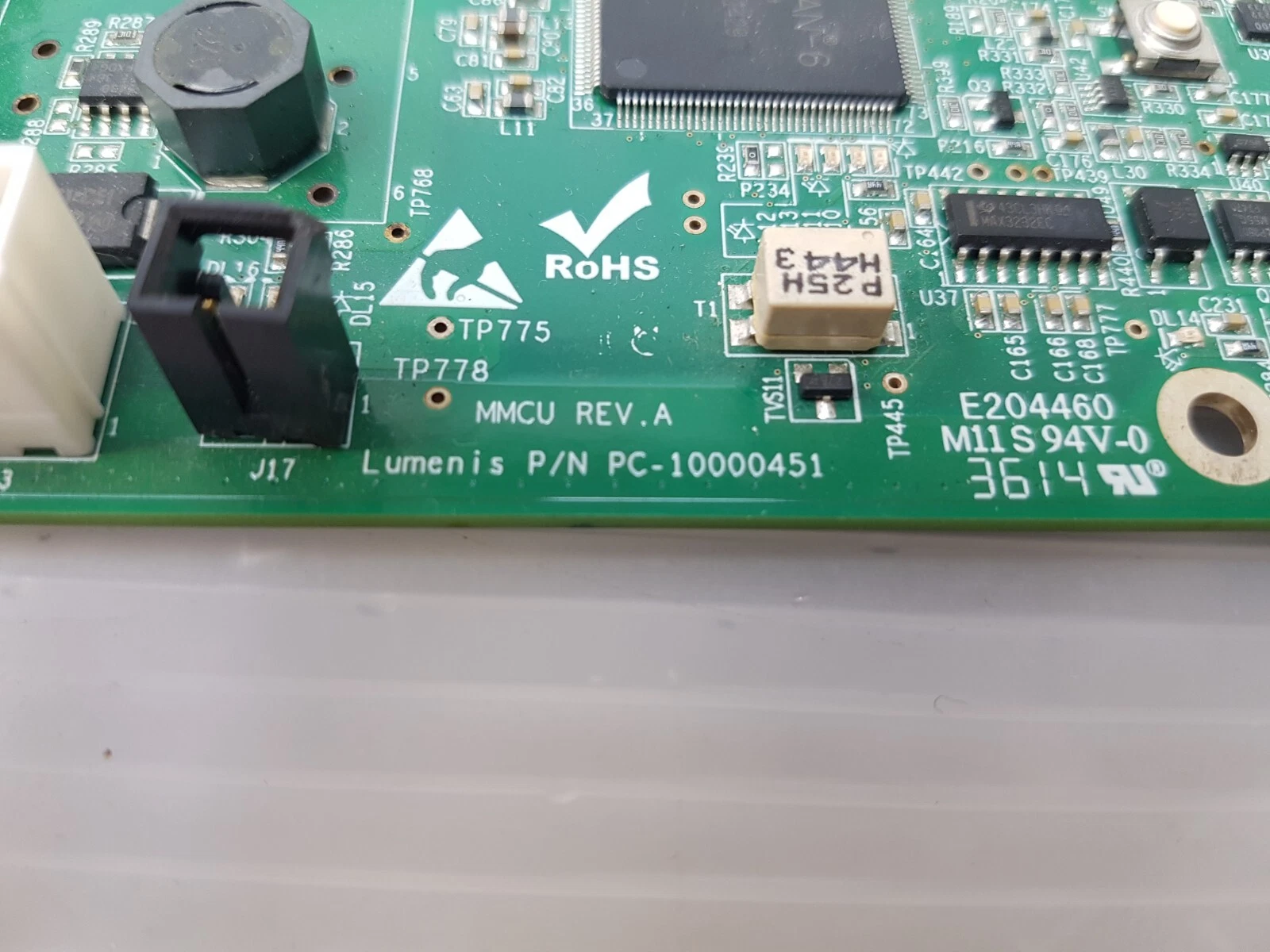 Silkscreen close-up reading MMCU REV.A and Lumenis P/N PC-10000451