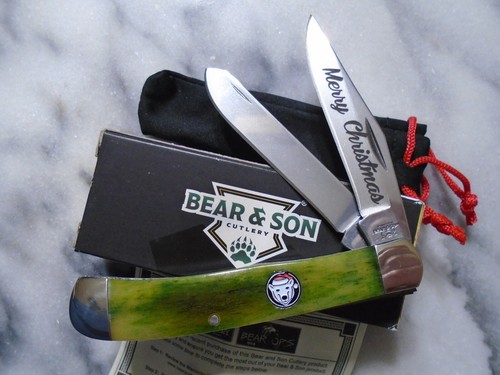 Bear & Son Christmas Trapper 2 Blade Pocket Knife Smooth Bone GSMB54C22 USA New - Picture 6 of 10