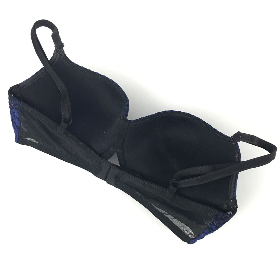 Y2K Victoria's Secret Very Sexy Balconet Push-Up Bra Black Blue Lace 32D - Image 4 of 4