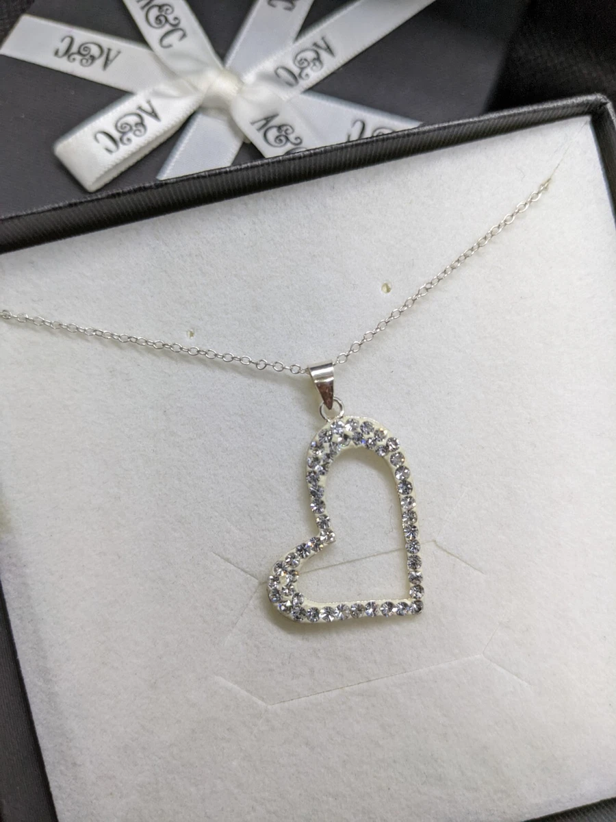 Sparkly Cz Heart Sterling Silver Necklace Angus Coote Box