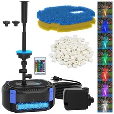 Pond Fountain Pump Filter Kit 850GPH 500-750 Gallon UV LED Light 3 Spray