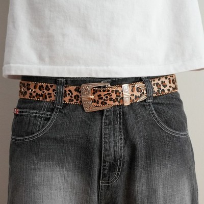 y2k gold tan western buckle leopard print belt, boho glam country, New
