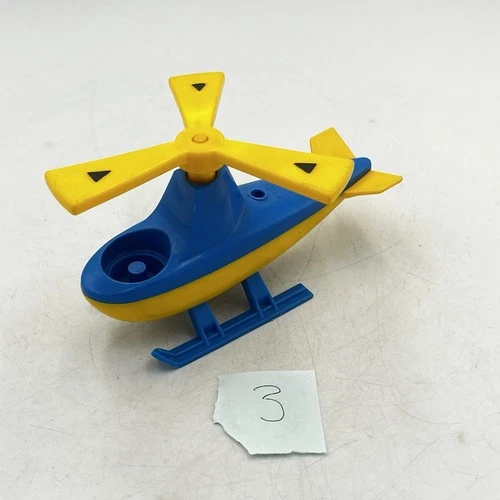 Vintage Fisher Price Little People Blue/Yellow Helicopter Airport 1972 #3