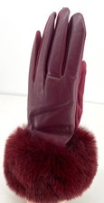 FASHION WOMAN'S PU LEATHER FAUX FUR CUFF TOUCH SCREEN WINTER WARM GLOVE/BURGUNDY